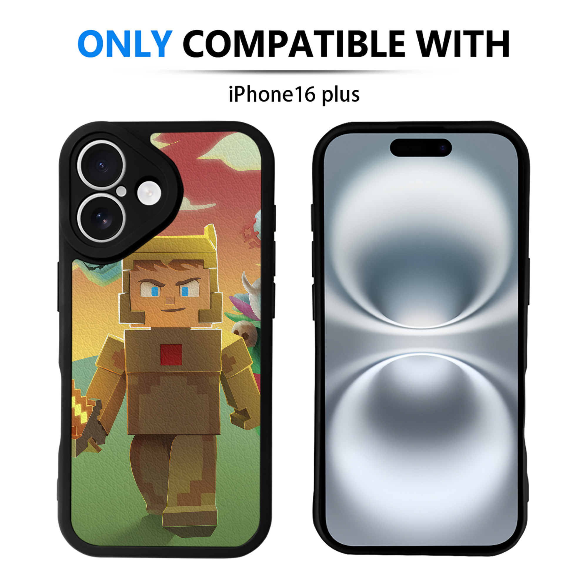 （画像用） マインクラフト ブロックの世界 Minecraft MC Block world 【iPhone 16シリーズ対応】シリコンスマホケース（レザー調） 材質：シリコン